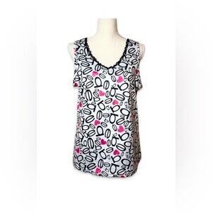 Bebe Sleepwear Top Women’s L White with Bebe and Pink Hearts Silky